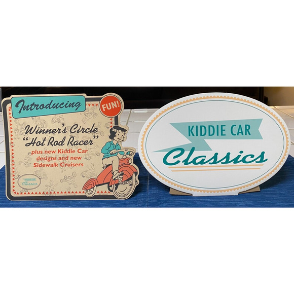 Pair Hallmark Kiddie Car Classics Murray 1995 Vtg Advertising Store Display Sign